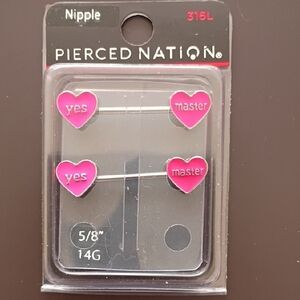 Pierced Nation Pink Heart Nipple Barbell Set - Yes & Master